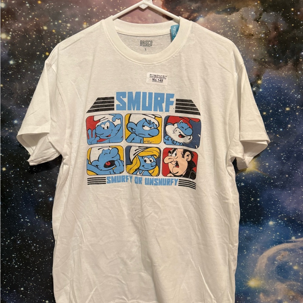 White and Blue Short Sleeve Tees with Graphic Designs